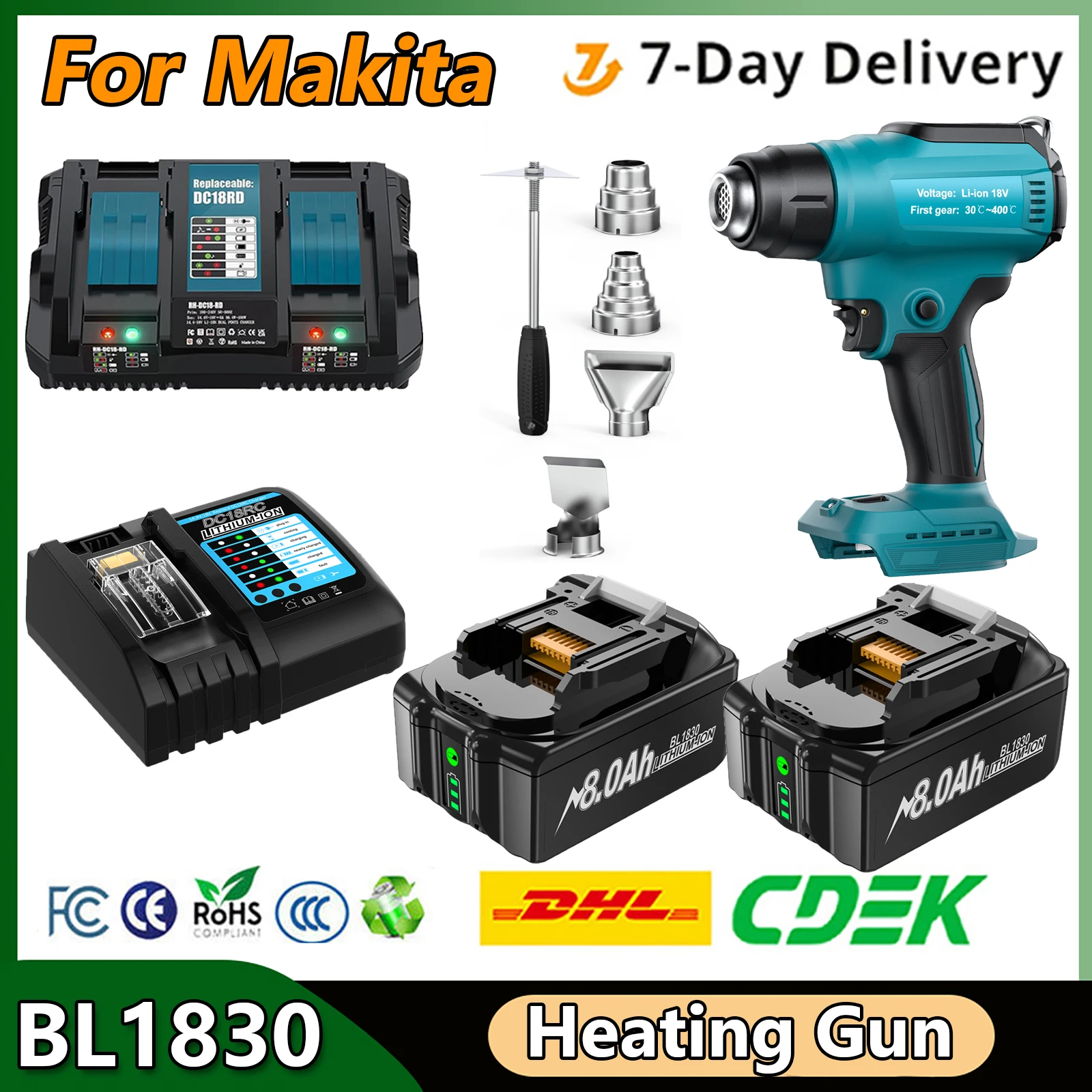 480W 18V Bezprzewodowa Opalarka do Napraw Elektroniki, Kompatybilna z Baterią Makita 18V, do Naprawy Telefonów, Opalarka na Gorące Powietrze, Maks. 720W ℃