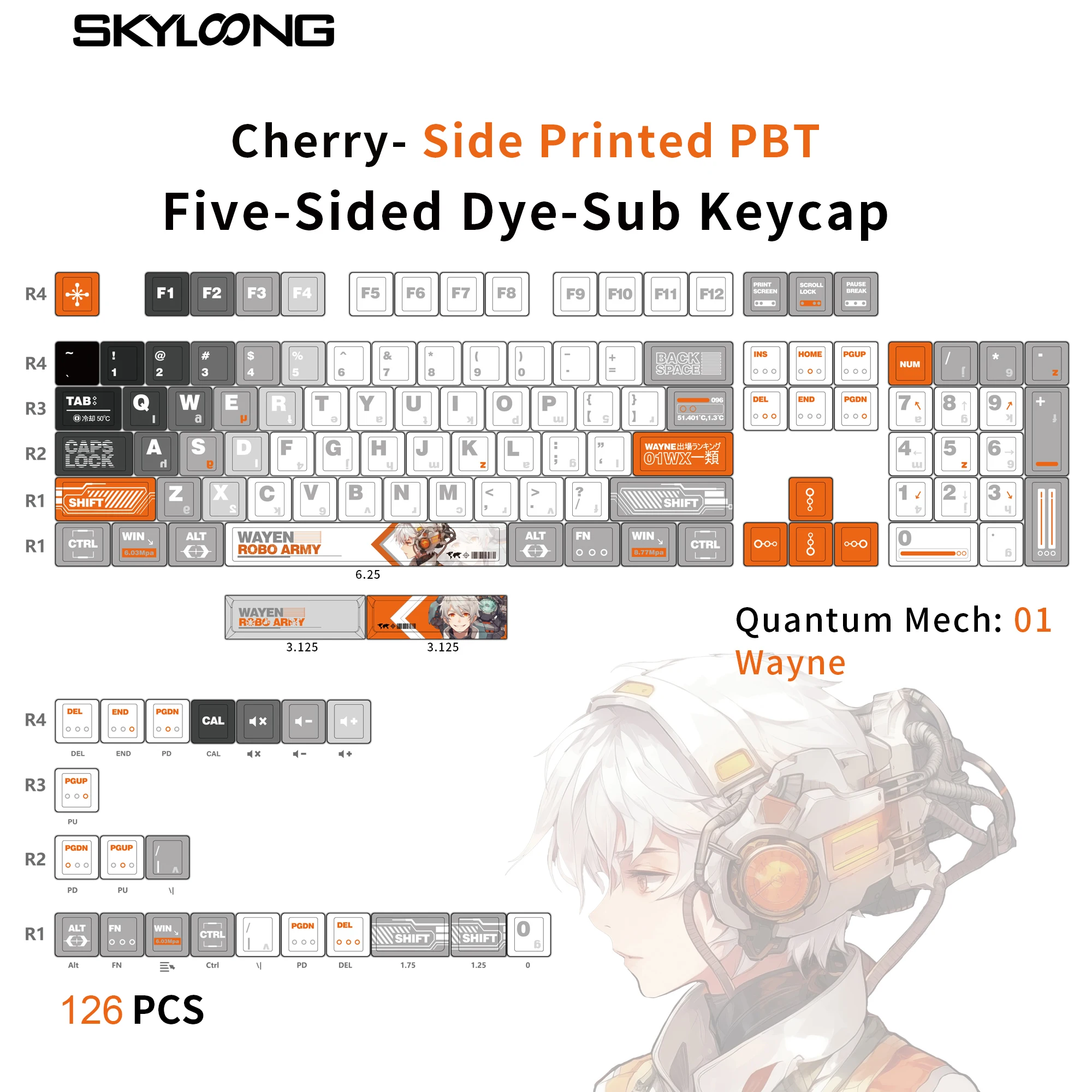 Imagem -02 - Skyloong Teclas com Gravação Lateral Perfil Cereja Pbt Tiro Duplo 127 Peças Série Quntum Mech para Teclado de Jogos