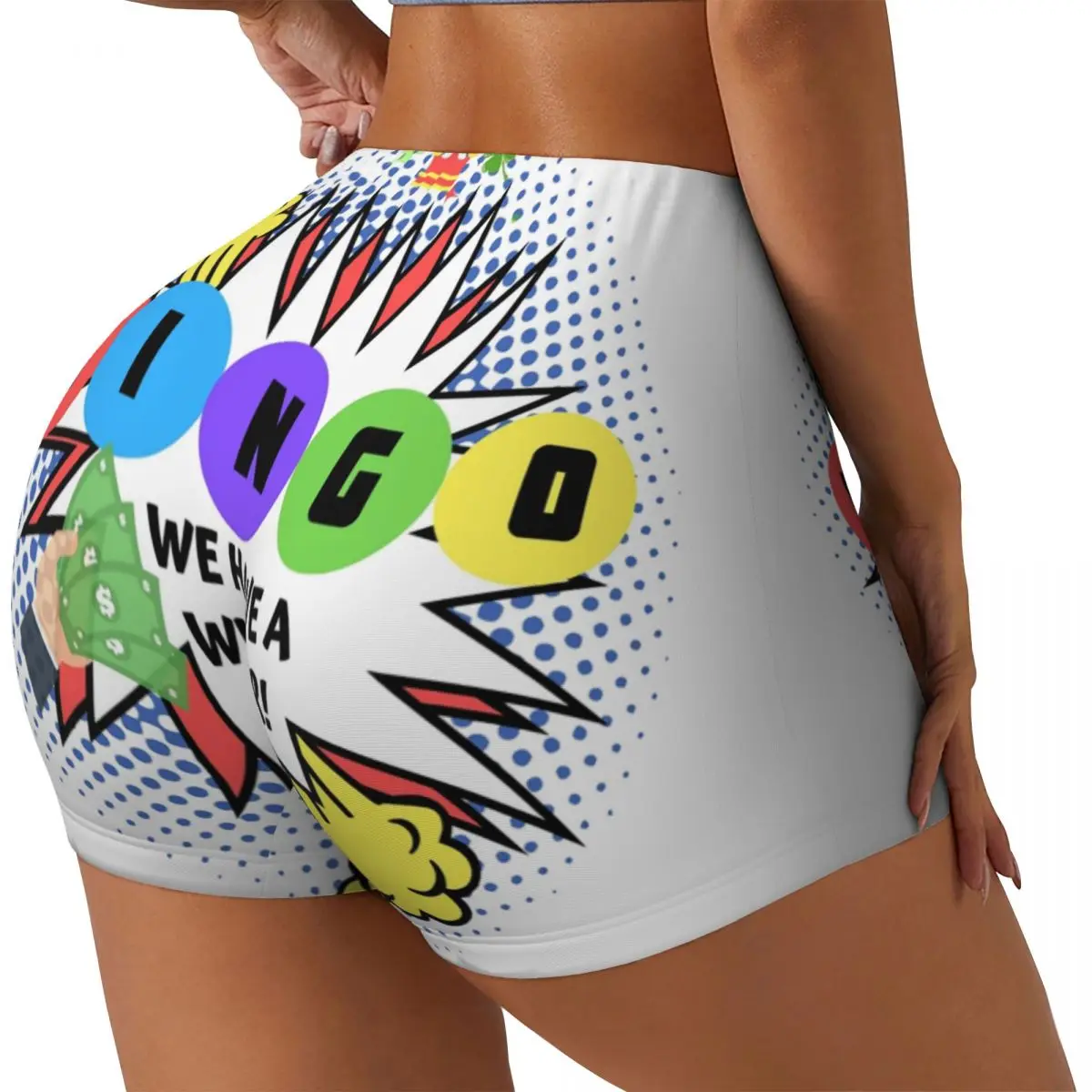 Custom Bingo We Have A Winner Volleyball Biker Workout Shorts Women Paper Game Gym Athletic Yoga Shorts