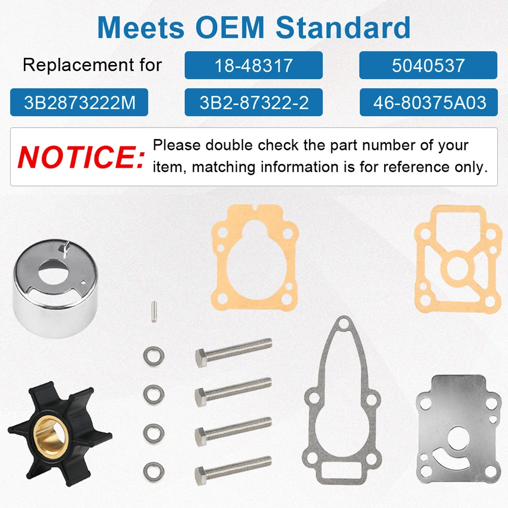 803750A03 3B2-87322-2 Outboard Water Pump Repair Kit For Nissan Tohatsu 8 9.8 HP M8B M9.8B NS8B NS9.8B & Mercury Outboard