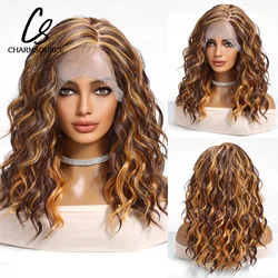 CharmSource Synthetic Lace Front Wigs Orange Brown Short BOB Wig with Side Part Daily Use Party Wig for Women Heat Resistant