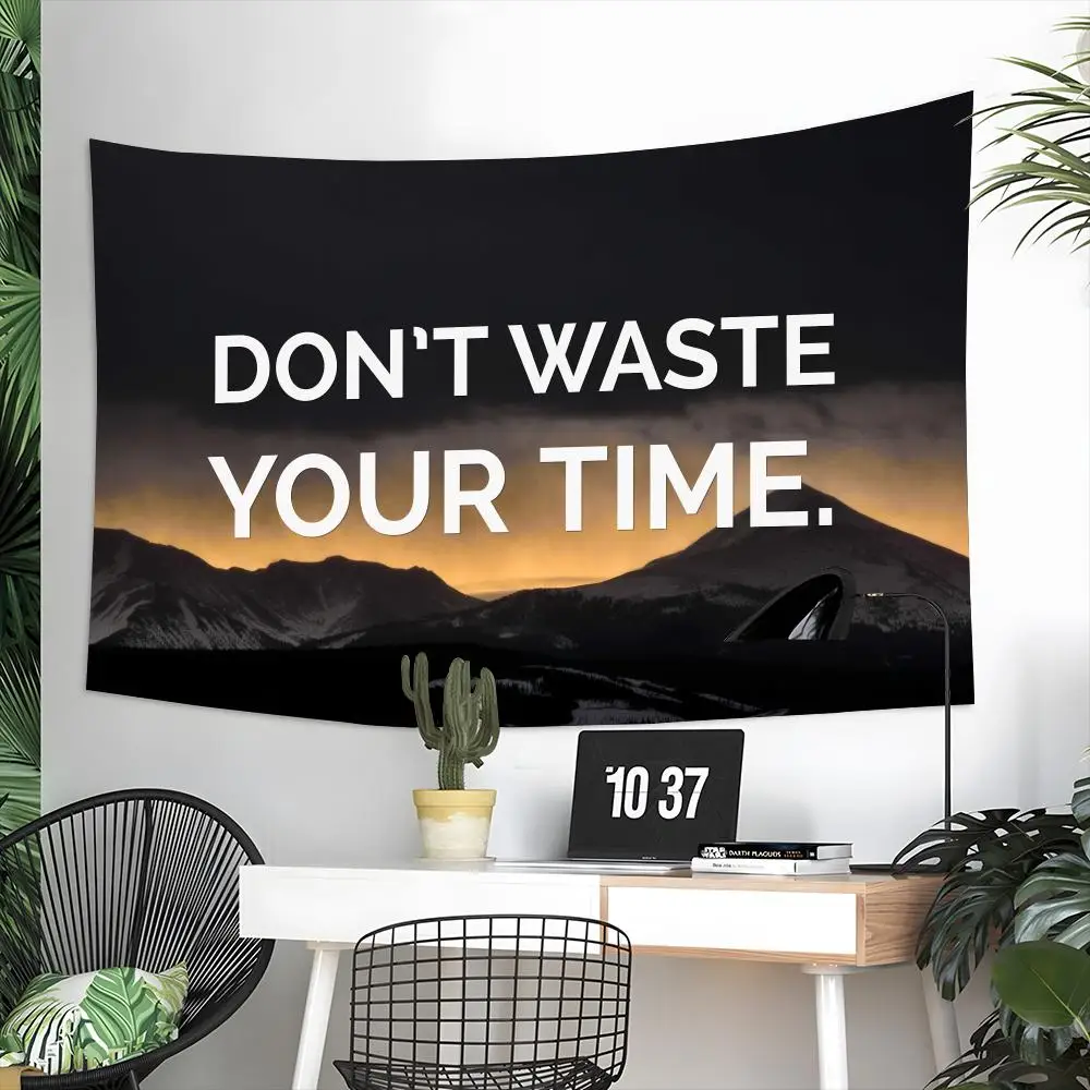 Dont Waste Time Popular Quotes Tapestry Aesthetic Wall Hanging Decor Microfiber Fabric Art for Bedroom Living Room Home