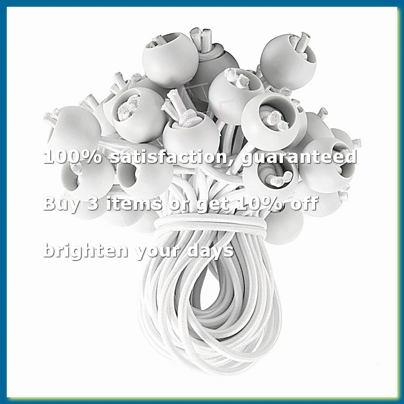 ●50 Pcs Bungee Cord with Balls Elastic Ties Bungee Toggles Ties for Marquees,Tents Banners,Flag Poles,Tarp (White)