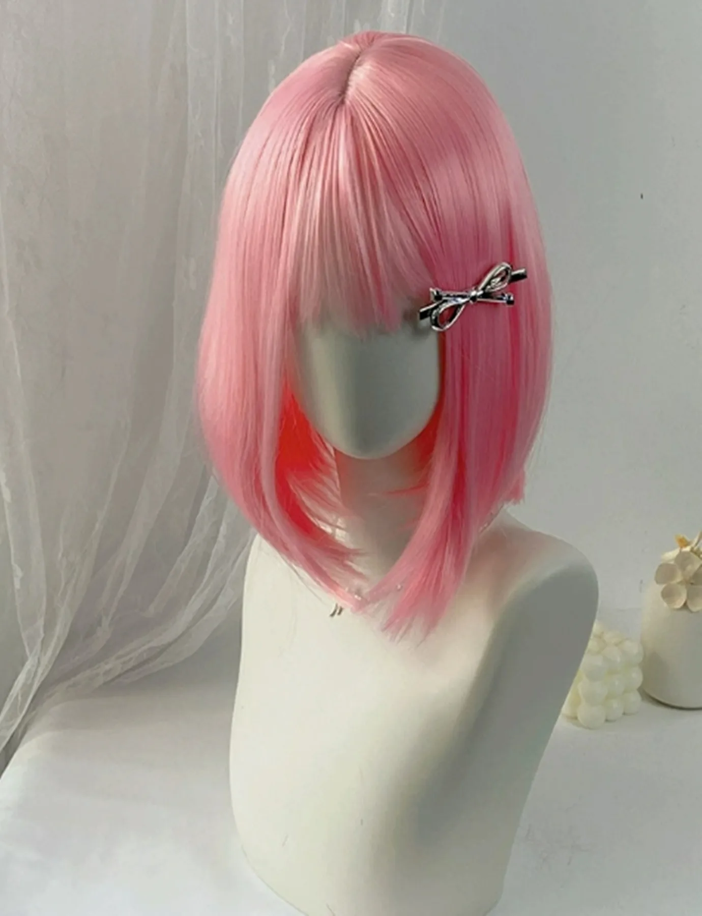 New black bob hairstyle synthetic wig for party, Halloween cosplay, daily use high-temperature hair accessory wig set image 6