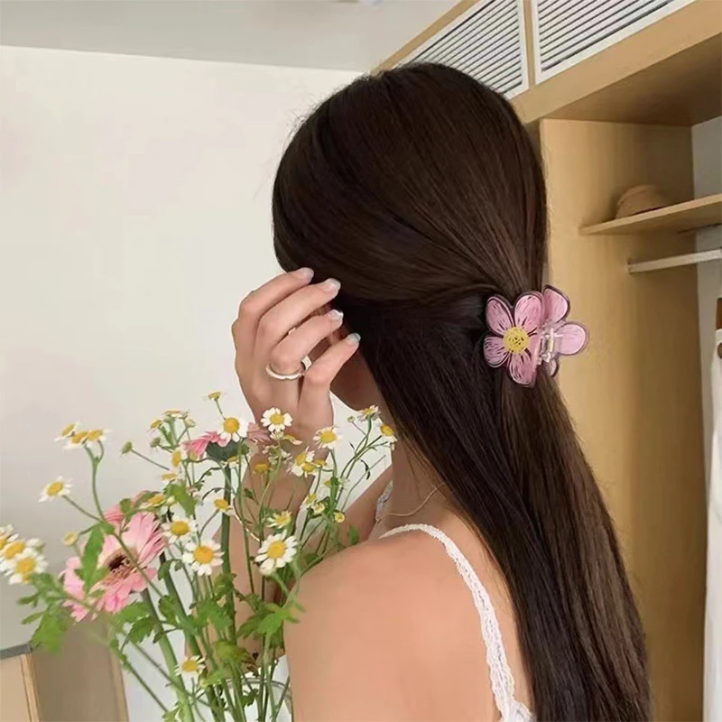 New Acrylic Graffiti Flower Hair Clips Women Sweet Versatile Outdoor Hairpin Fashion Grab Cawl Clip Girls Hair Accessories