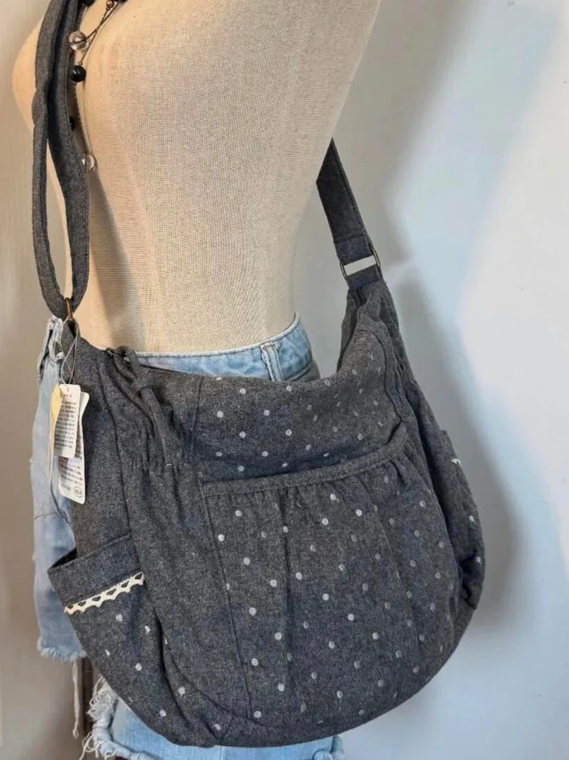 

Summer New Lazy Sle Large Capaci Single oulder Tote Bag Polka Dot Design Versatile Commuter Crossbody Bag for Youth
