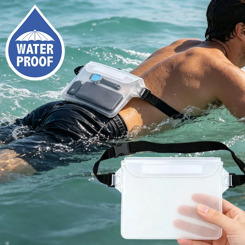 Riñonera Impermeable para Rafting, Natación y Surf al Aire Libre, con Pantalla Táctil para Teléfono, Gran Capacidad, Cubierta Impermeable Sellada, Bolsas de PVC