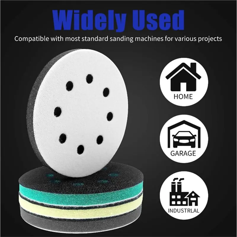 AT63-منصات صنفرة إسفنجية متوافقة مع أجهزة الصنفرة المدارية 8-Pack- 5 بوصة، تصميم إعدادية لركوب الأمواج بـ 8 فتحات #5