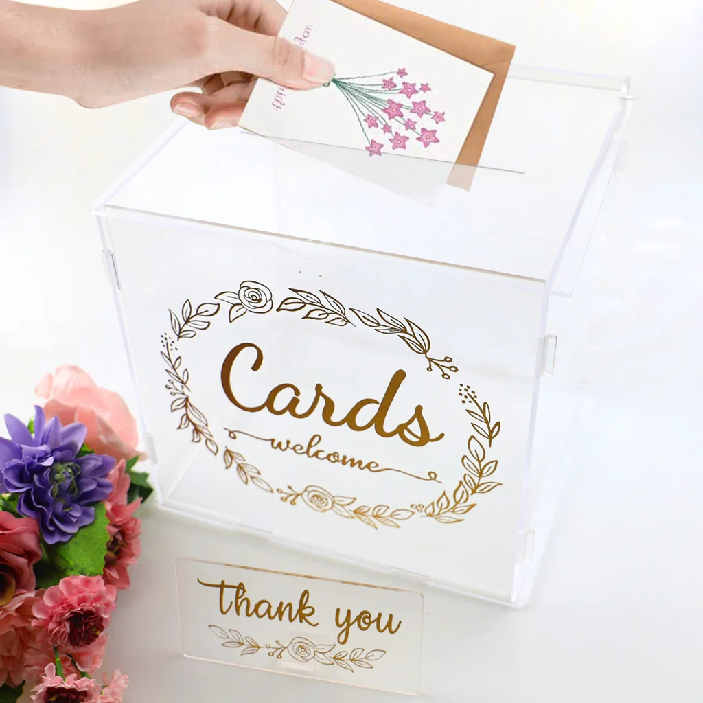 

Elegant Clear Acrylic Wedding Welcome Card Box With Lock Chic Reception Guest Drop Box Transparent Greeting Invitation Card Box