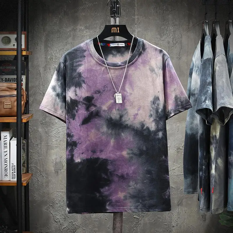 Tie-dye Casual Funny T Shirt For Men Clothing Korean Streetwear New In T Shirts For Man Size 3XL 2024 Summer New Arrivals