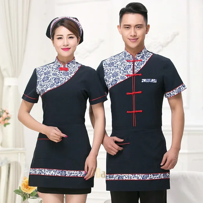 Uniforme de serveur de Restaurant, nouveau Design, uniforme de serveuse d'hôtel chinois à manches courtes, uniforme de Service de restauration pour homme/femme