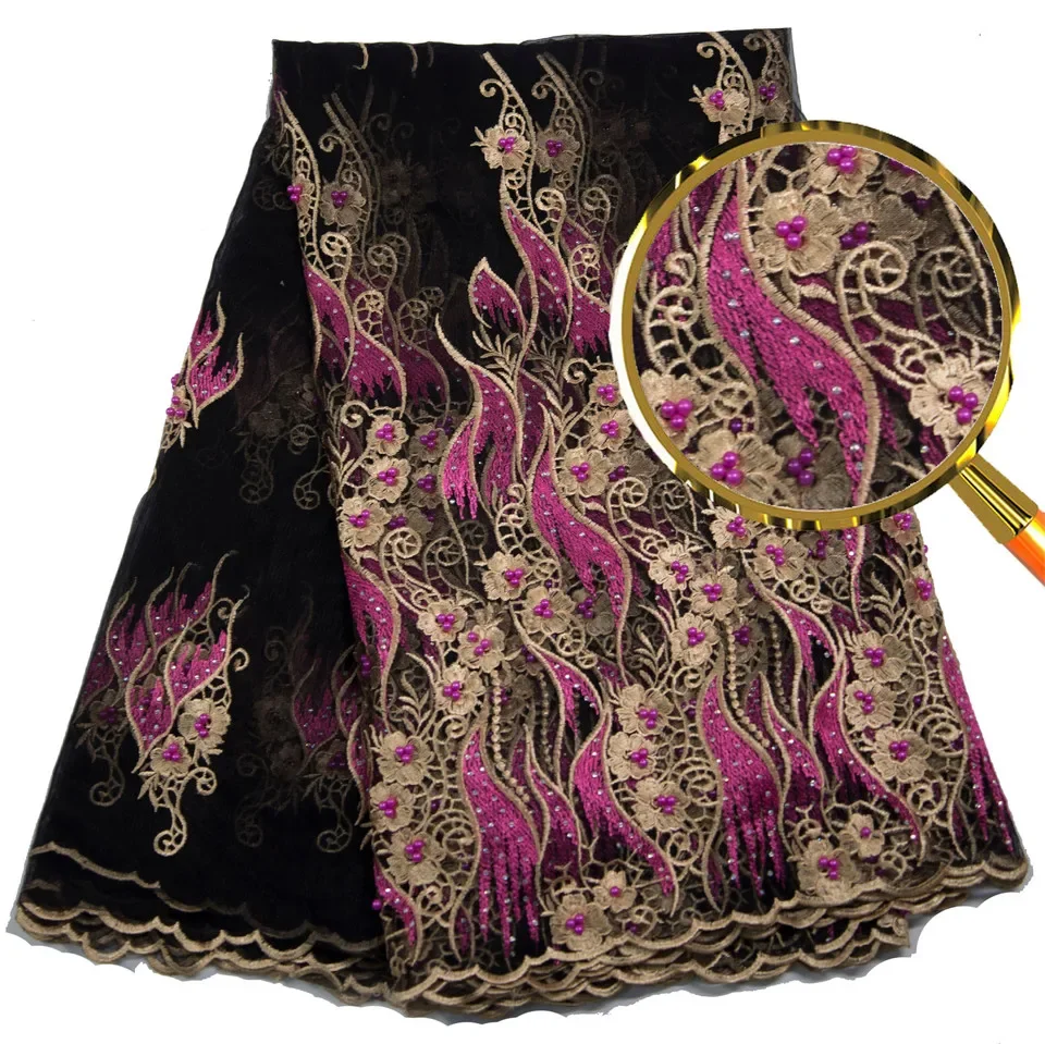 

High Quality African Guipure Cord Lace Fabric Fuchsia Color France Soluble Water Lace for 2018 White Guipure Cord Lace Fabric