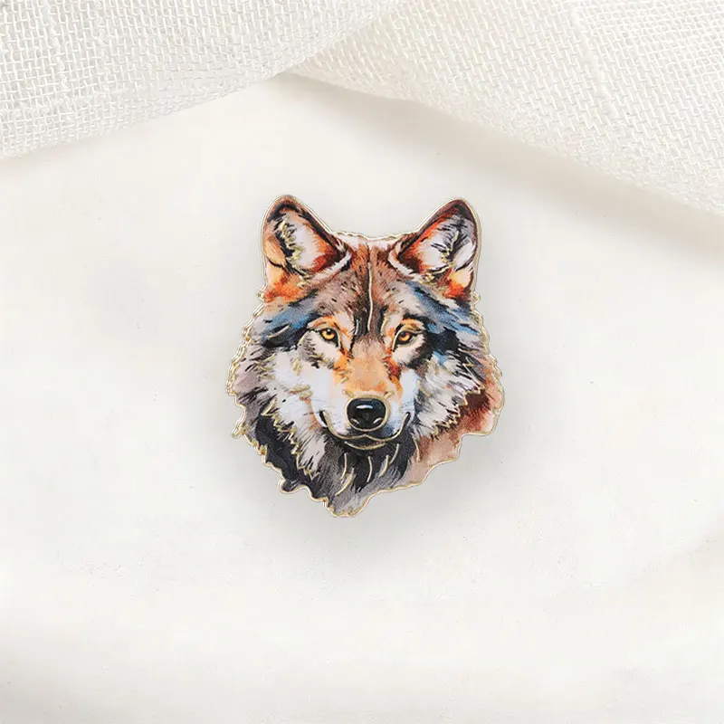 Realistische Aquarell-Tier-UV-Druck-Abzeichen Blauer Vogel Wolfskopf Anstecknadeln Naturkunst Metallbroschen Anstecknadel-Set Geschenk – Detail 7