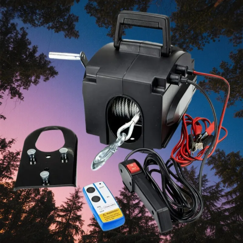 

Electric Winch 3500lbs Portable Yacht Electric Trailer Winch Small Crane Tractor Portable Wireless Remote Control Power Winch