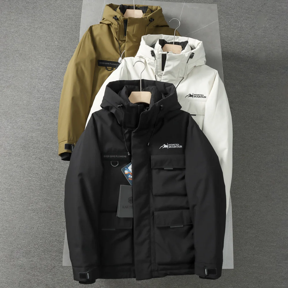 

Высококачественная уличная мужская пуховая куртка, ветрозащитная, водонепроницаемая, 90-дюймовая, с капюшоном, модная, городская, стандартная длина, цвет