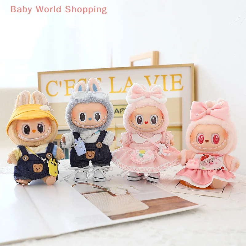 

6 шт. одежда для кукол Labubu, аксессуары, стильный комплект одежды Kawaii, подходит для кукол Labubu 15 см 17 см, комплект одежды для кукол