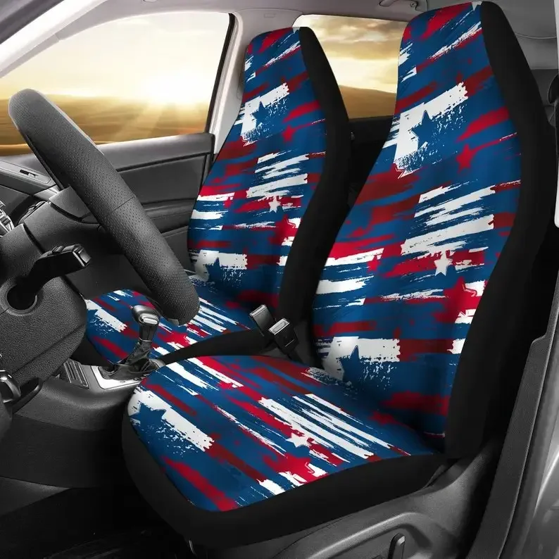 Red White Blue American Flag Abstract Art Car Seat Covers Pair 2 Front Seat Covers Car Seat Protector Car Accessories