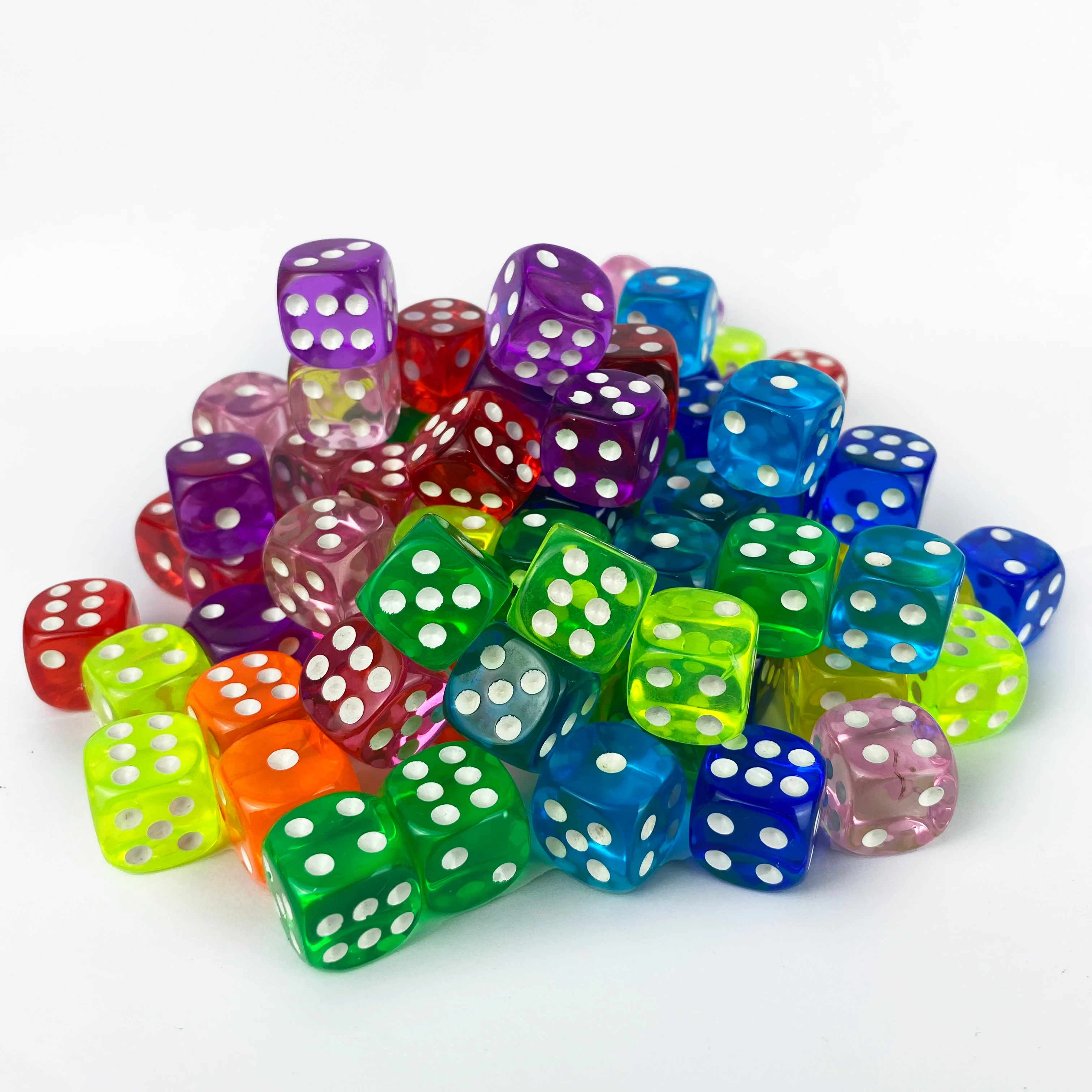 100 Pcs Per Package 10 Color 14mm Acrylic 6 Side D6 Round Corner Transperent Colorful Dice For Board Game Party Gift