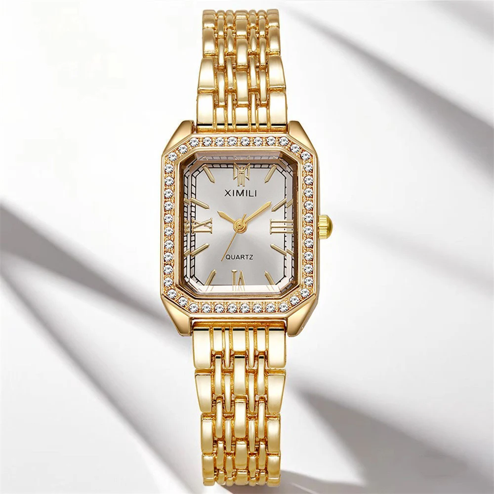 Licht-luxe merk zakelijke vrouwen kijken diamant ontwerp legering gouden horloges casual vrouwelijke student mode quartz horloge klok