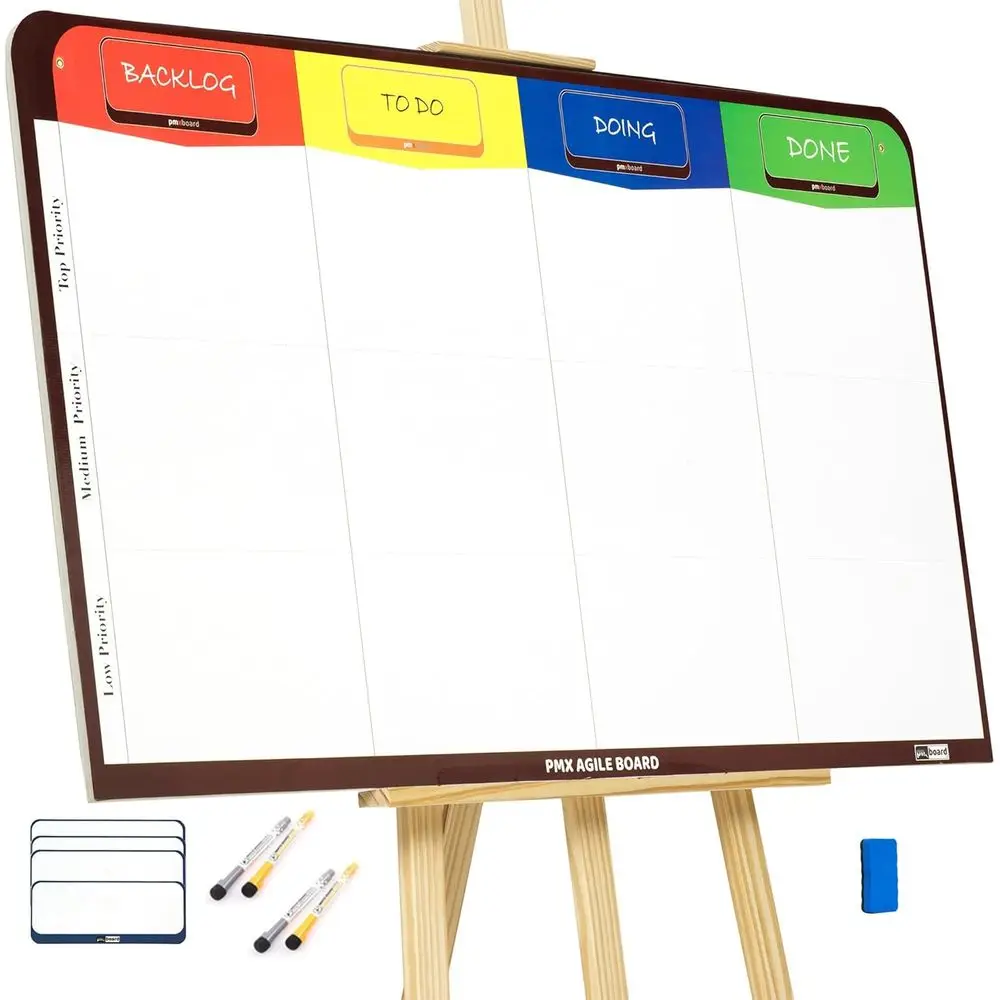 

Agile Magnetic Whiteboard for Project Management: Customizable Lines, Easel, Markers, and Wall Mount