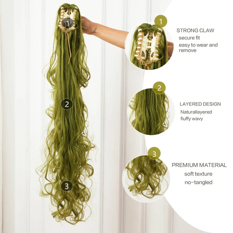 European and American Style Long Curly Hair Women's New Claw Clip Wavy Ponytail Fluffy Natural Fashion Wig Invisible Seamless Ha view 2