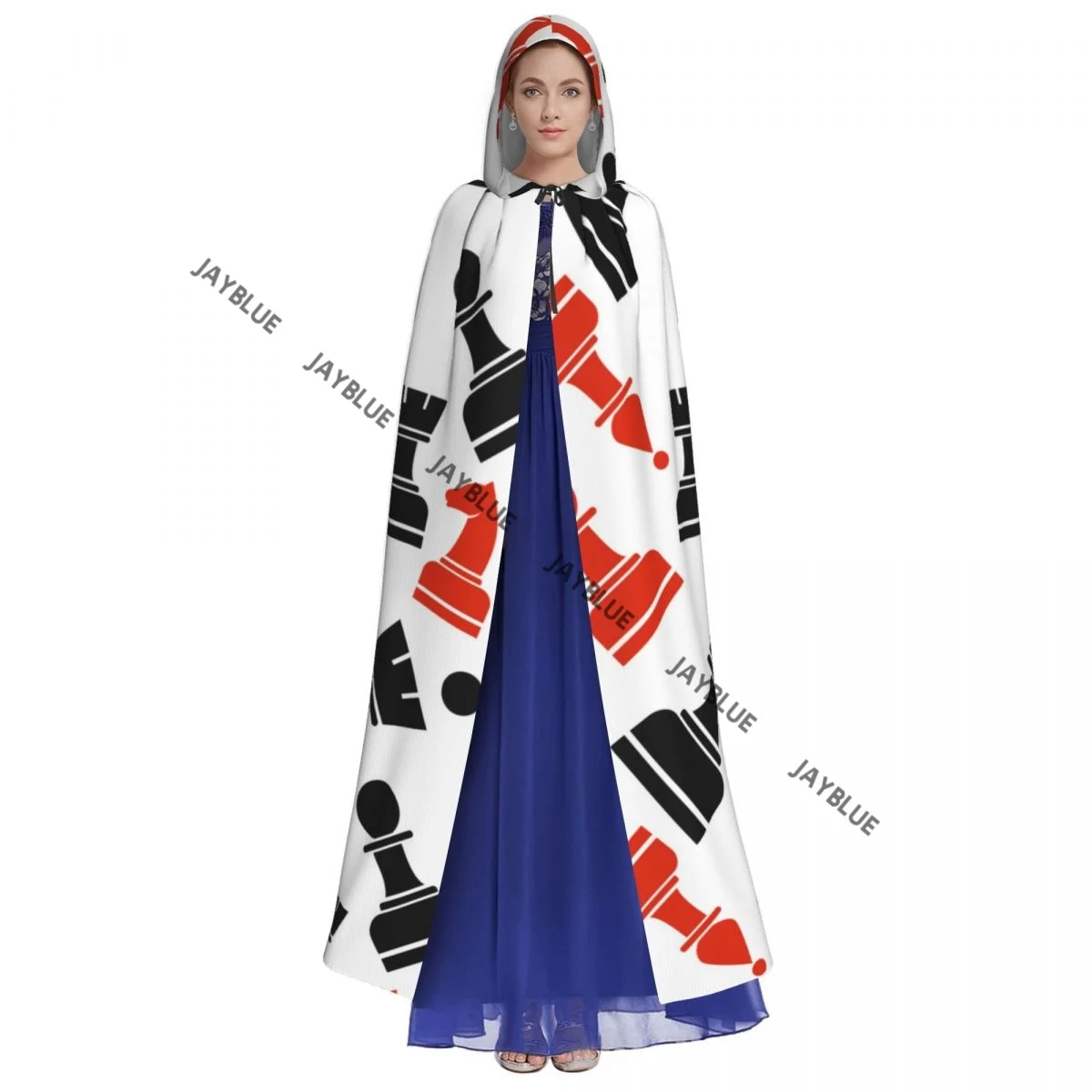 Hooded Cloak Unisex Cloak with Hood Chaotic Pattern With Chess Pieces Cloak Vampire Witch Cape Cosplay Costume