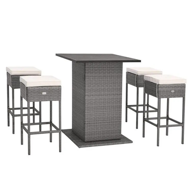 

5 Pieces Outdoor Wicker Bar Table Set with Hidden Storage Shelves-White