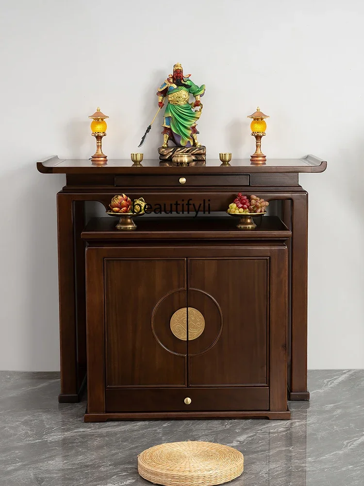 New Chinese-style solid wood supply table Guan Gong supply table Household entrance  Buddha table Simple vertical cabinet