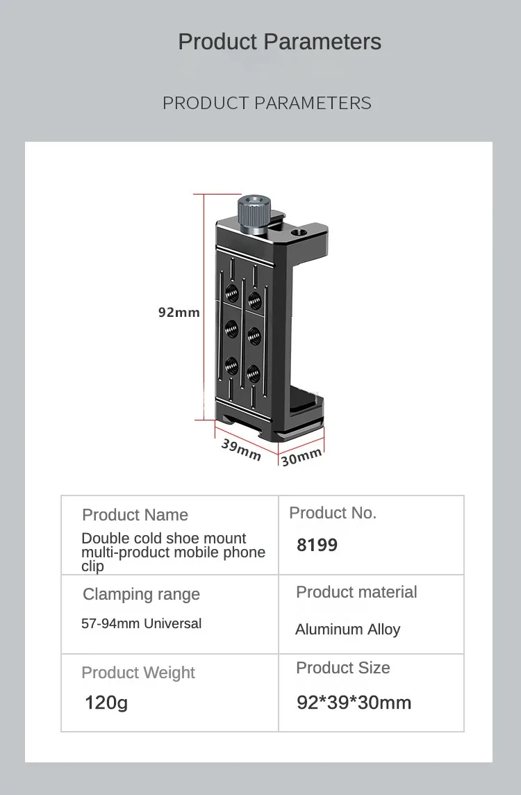 Metall Telefon Halterung Halter Telefon Clip Clamp Dual Kalten Schuh Halterung für 38mm Arca-Swiss Stativ Mikrofon Füllen licht Monitor Ständer – Detail 4