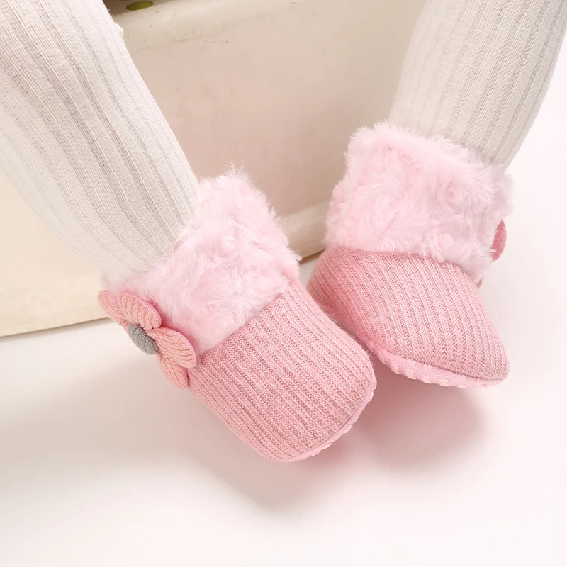 Classic 0-18M Baby Autumn/Winter Boots Girl Baby Boy Pink Warm Shoes Solid Fashion Preschool Puzzle Ball The First Walking Shoe