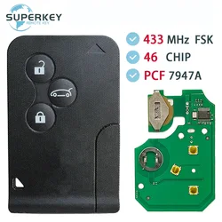 Remote Control Key For Renault Megane II Scenic II Grand 2003-2008 PCF7947A 433Mhz 46 Chip 3 Button Replacement Card