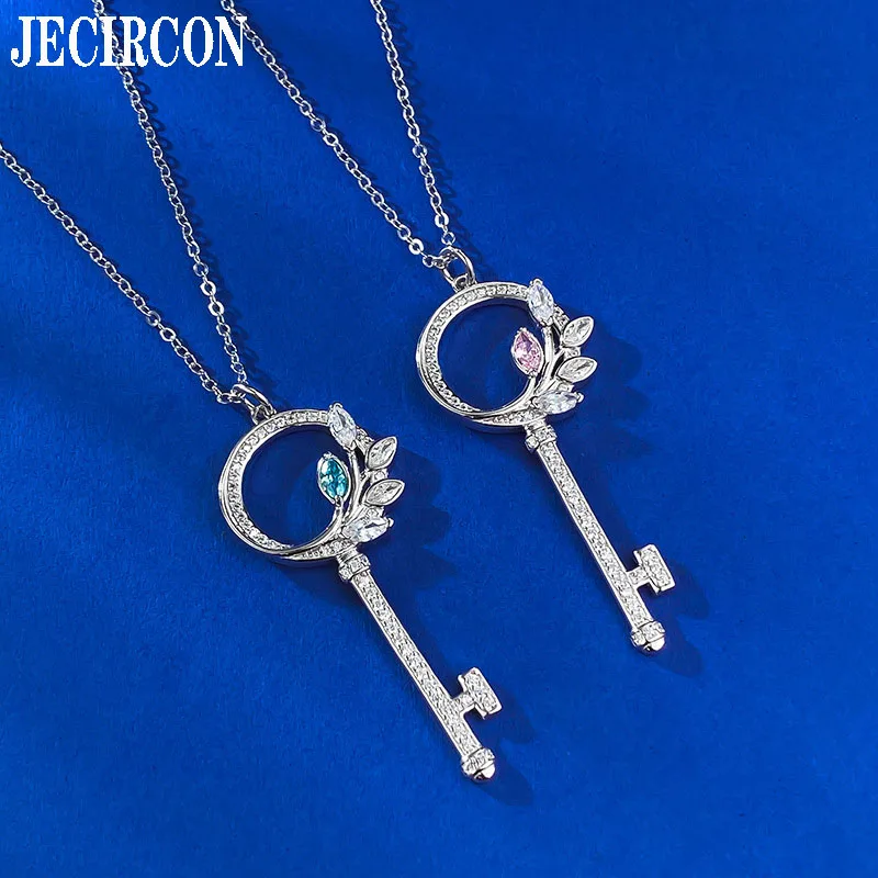 JECIRCON New High Carbon Diamond Necklace S925 Sterling Silver Key Pendant for Women Fashion Light Luxury Simple Sweet Jewelry