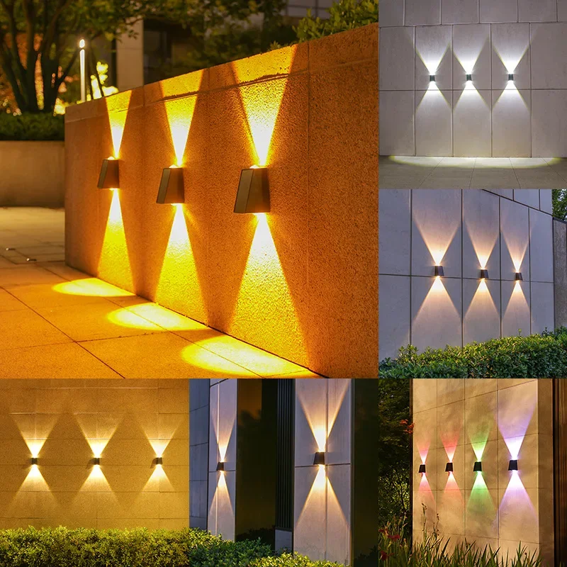 Lampada da parete solare luce calda per esterni impermeabile su e giù illuminazione luminosa balcone cortile decorazione del giardino luci parete esterna