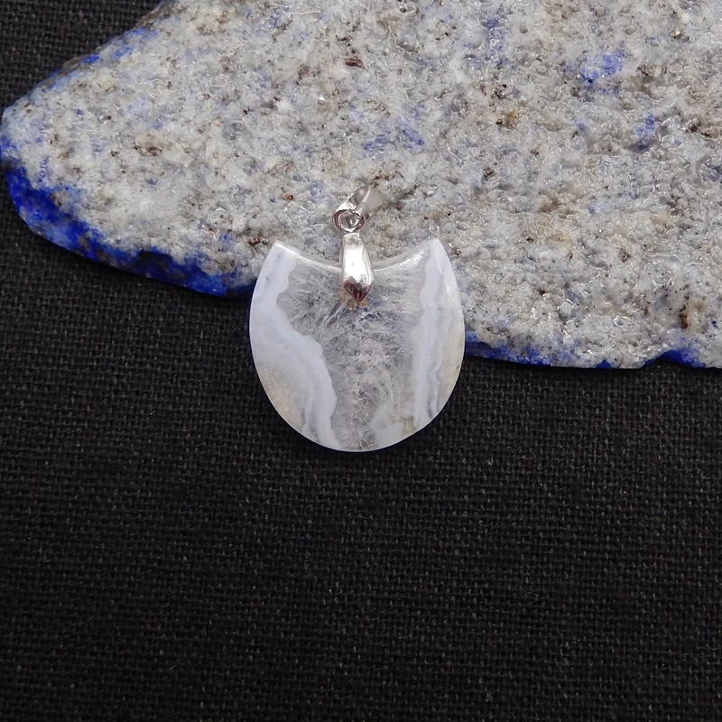 Semiprecious Natural Stone Blue Lace Agate Pendant Bead Fashion Jewelry Necklace Accessories 21x21x4mm 4g