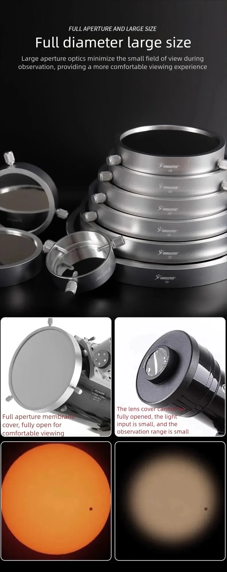 Angeleyes Sonnenfilter für Sonnenfinsternisse und Sonnenfleckenbeobachtung, kompatibel mit 80-250mm Teleskopen – Detail 10