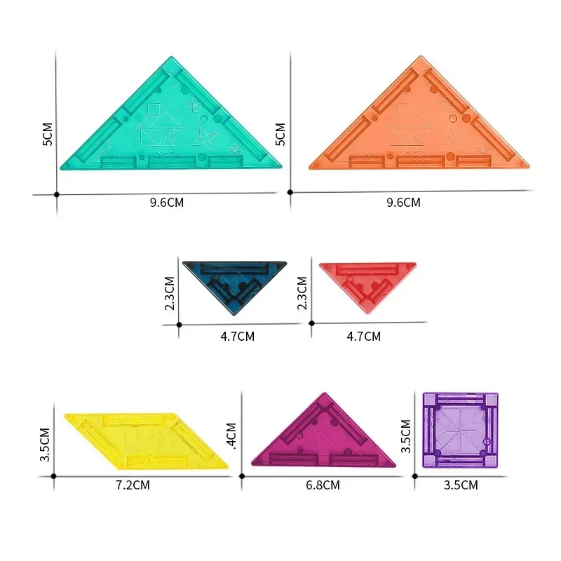 มอนเตสซอรี่แม่เหล็ก3D สีสันสดใสจิ๊กซอว์แทนแกรมของเล่นเด็กฝึกการคิดเชิงตรรกะกระดานเกมของเล่นเพื่อพัฒนาการสำหรับเด็ก