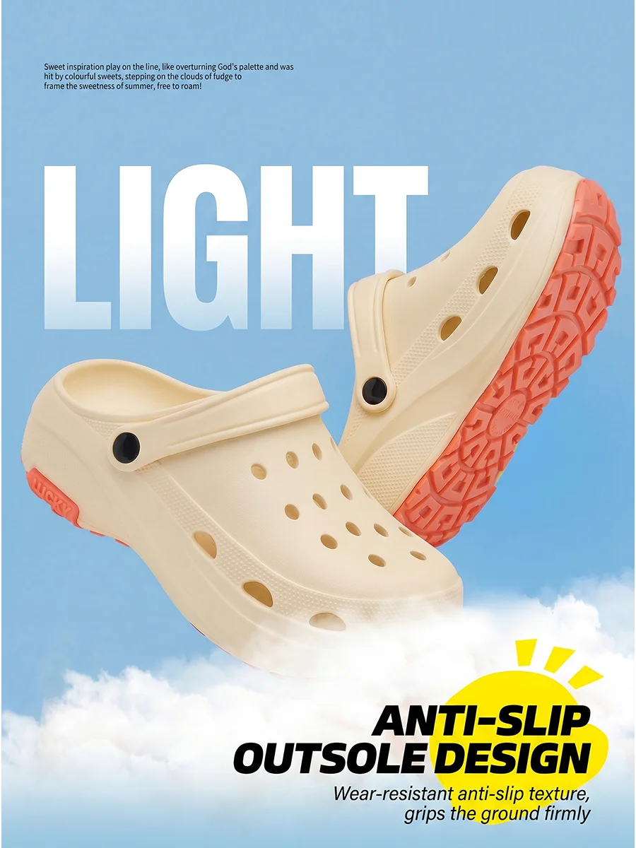 Women Men Chunky Platform Clogs Shoes Summer Thick Sole EVA Non-slip Garden Sandals Black Red Breathable Beach Slippers Outdoor