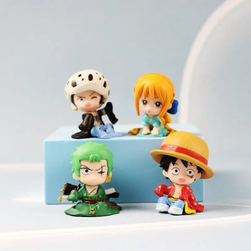 

4pcs set One Piece Q version anime Nami Luffy Zoro Water Law cute action figure cake desktop ornament model doll toys kids gifts