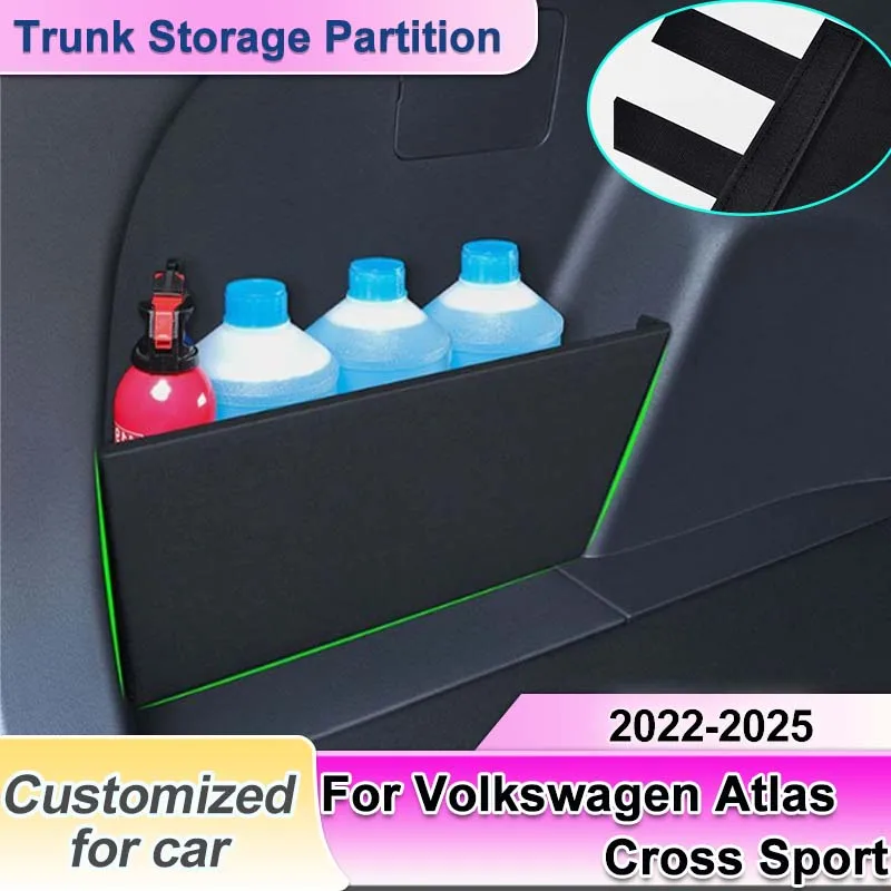 

Car Thickening Trunk Storage Box For Volkswagen Atlas Cross Sport 2022~2025 Teramont X Organizer Partition Side Auto Accessories