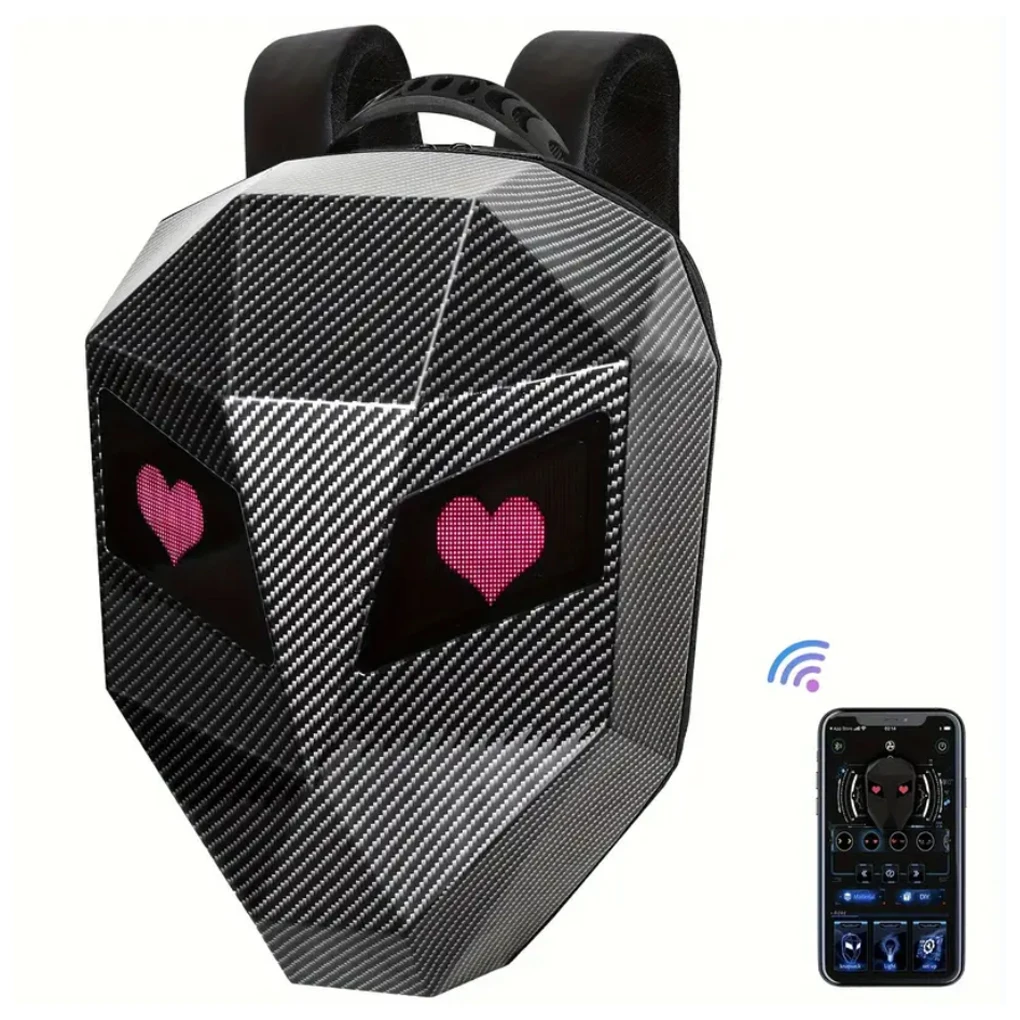 

Travel Motorcycle LED Backpack Programmable PVC Hard Shell Cycling Helmet Backpack Waterproof Carbon Fiber Digital Backpack