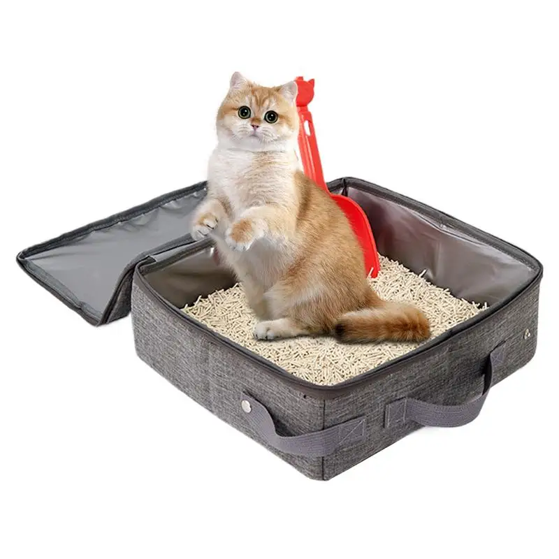 

Mobile Cat Litter Box Portable Cat Travel Litter Box With Zipped Lid Foldable No Leakage Water Resistant Cats Litter Box With A