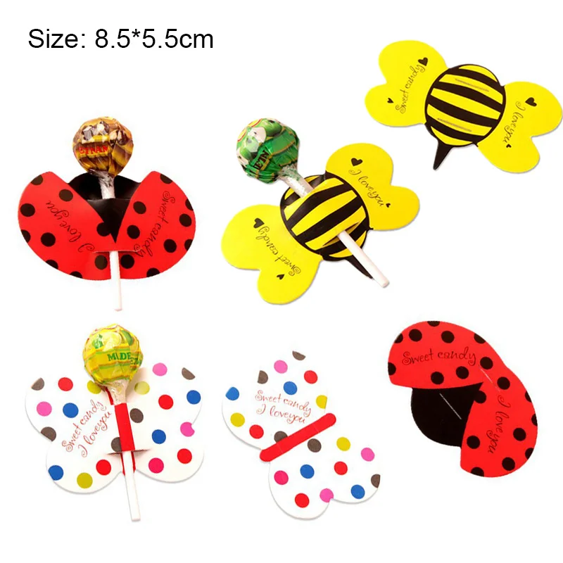 20/50PCS Ladybug Butterfly Bee Lollipop Package Card Insect Candy Packaging for Birthday Party Decoration Children\'s Day Gifts