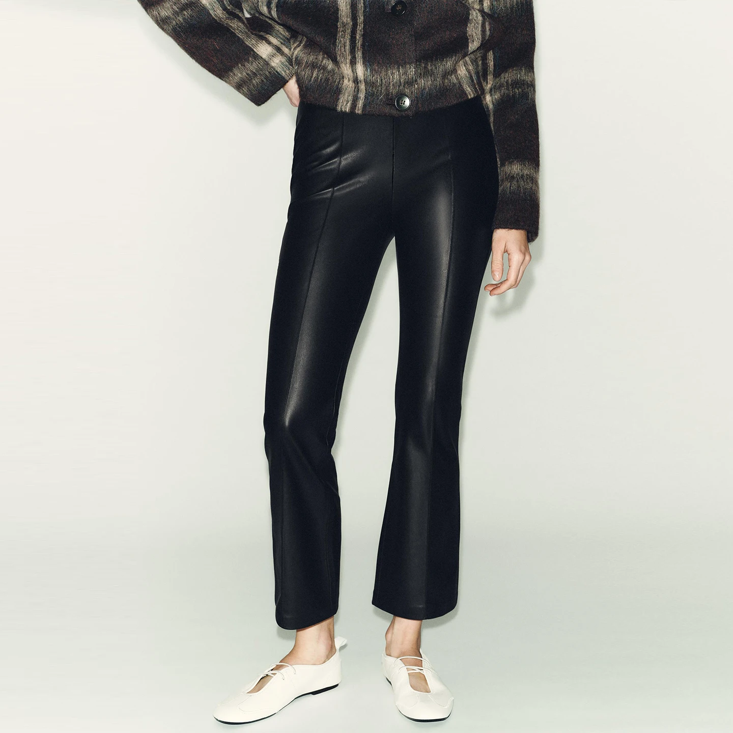 Z بنطلون نسائي Faion متوهج من الجلد ذو طبقة أساسية سروال Sli كاجوال l الخصر مادة أخرى