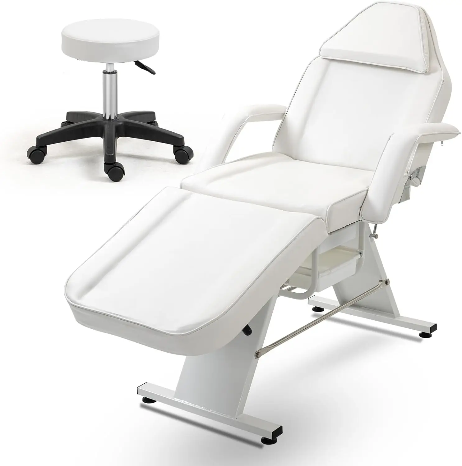 Facial Bed Tattoo Chair with Two Trays Esthetician Adjustable Folding Salon with Hydraulic Stool Massage