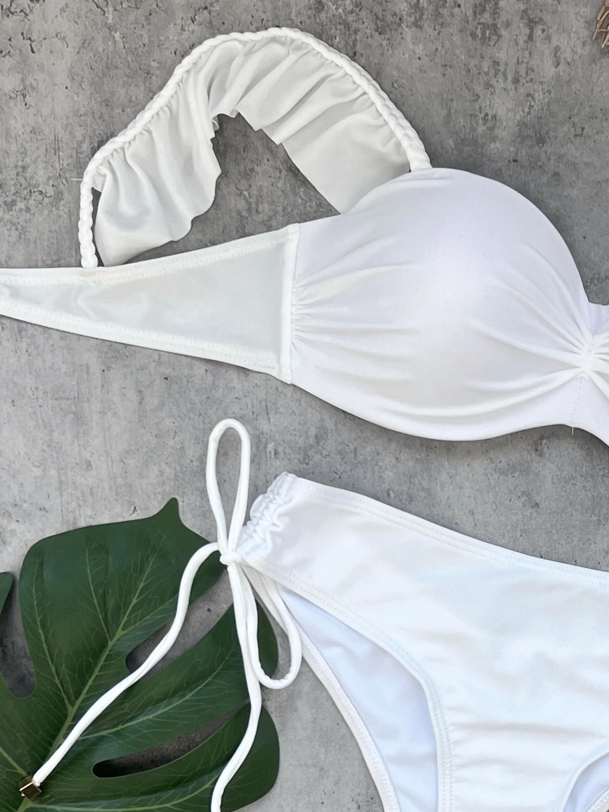 Ruffle Strappy Bikini Set for Women, Push Up Beachwear, High Waist Swimsuit, Ladies Sexy Bandage, Holiday Clothes, New, 2024