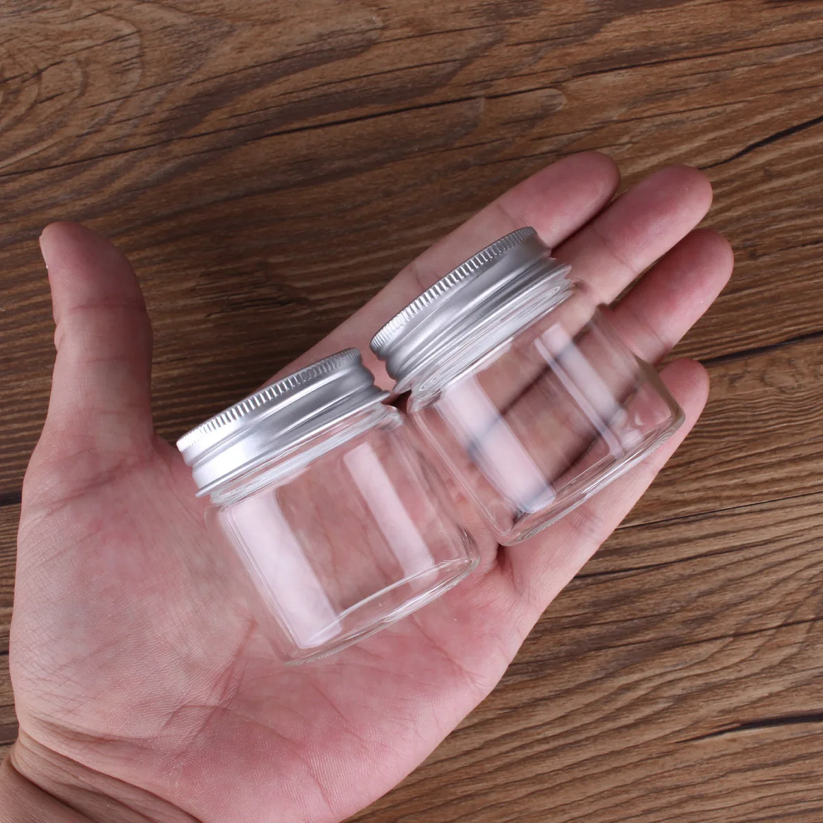 2 pieces 50ml 47*50*34mm Glass Bottle with Aluminum Lids Spice Bottles Pill Containers Candy Storage Jars Vials for Wedding