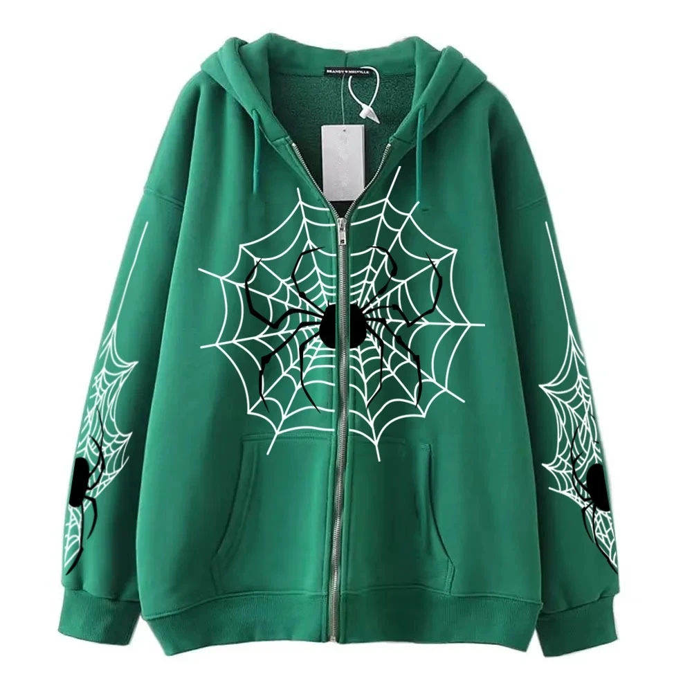 Druk 3D Spider Web Y2K zamek wysokiej jakości gotyckie Ins damskie bluzy i bluza luźne, ponadgabarytowe Harajuku HighStreet Streetwear