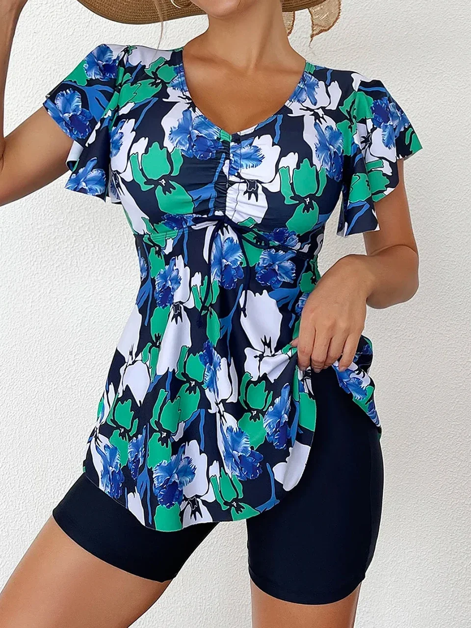 Kordelzug vorne Tankini-Set Rock 2023, Damen-Badeanzug mit hoher Taille, Sommer-Beachwear, weibliche Badegäste, Baden, Schwimmen, Badeanzug