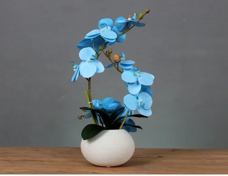 Nowoczesny Minimalistyczny Wazon Ceramiczny + Fałszywy Kwiat Phalaenopsis Zestaw Figurki Rękodzieło Dekoracja Dom Salon Stół Ozdoby Kawowe