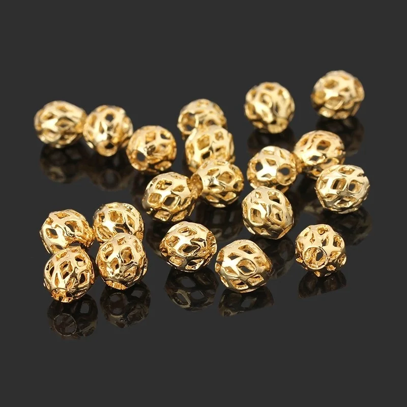 

4mm 5mm 6mm 8mm 50pcs 20pcs 24K Gold Color Plated Brass Hollow Spacer Beads Bracelet Beads High Quality Diy Jewelry Accessories